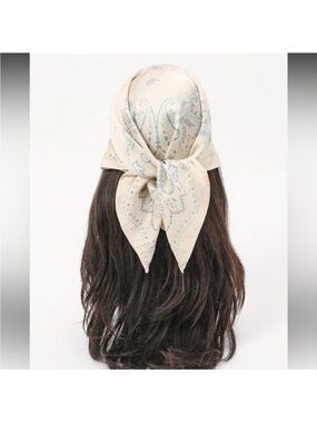 Cream Paisley Scarf silk bandana headscarf boho hair scarf new